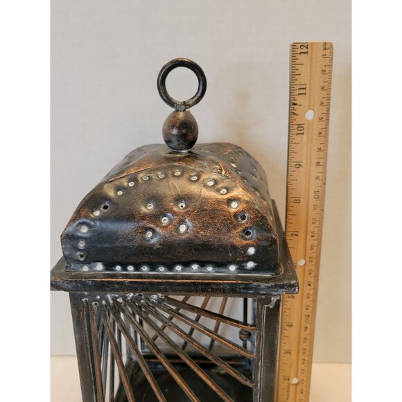 Rustic Metal Lantern Candle Holder Distressed Copper Finish 11" Tall - Picture 7 of 9